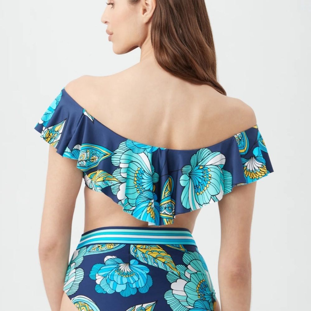 TRINA TURK SWIM Pirouette Off The Shoulder Ruffle Bandeau Swim Top Size 14 - Picture 2 of 8